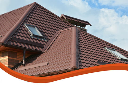 Terracotta colored tile roof.