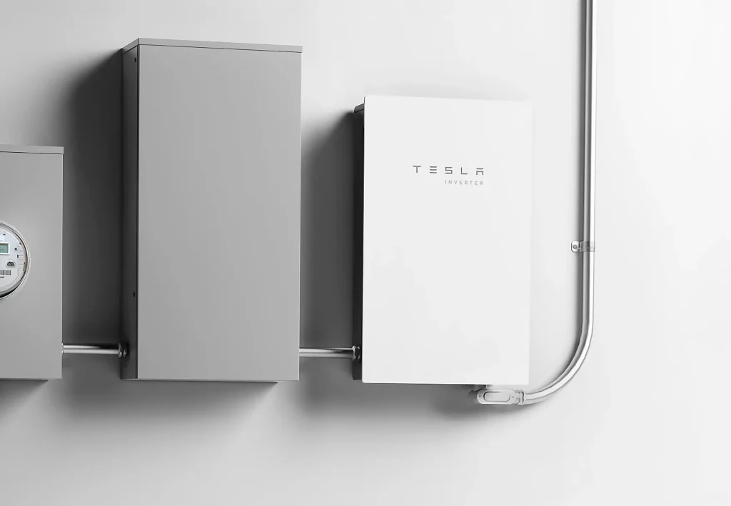 Tesla solar roof wall inverter equipment.