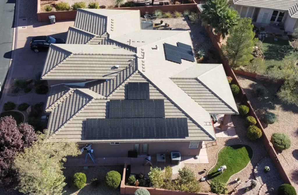 Stout roofing solar panel installation on st george home.