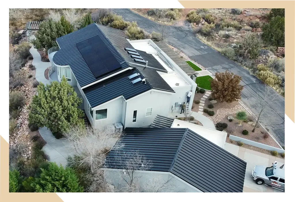 Stout roofing solar panels installed on a single story house in st george.