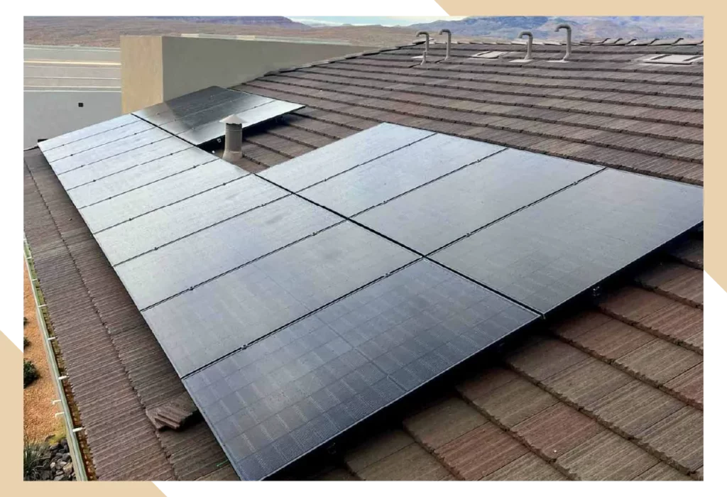 Group of solar panels on roof on customer who took advantage of 30 percent tax credit on solar in st george.