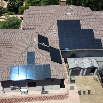 Roof in st george with solar panel at different angles on the roof.